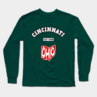 ⚾ Cincinnati Ohio Strong, Red and White Map, Est 1788, City Pride Long Sleeve T-Shirt